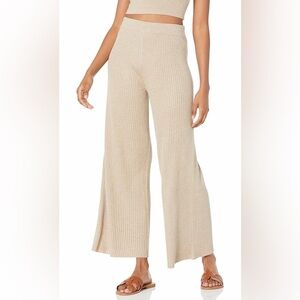 NWT Women's Ribbed Knit Wide-Leg Pants - Beige Sand